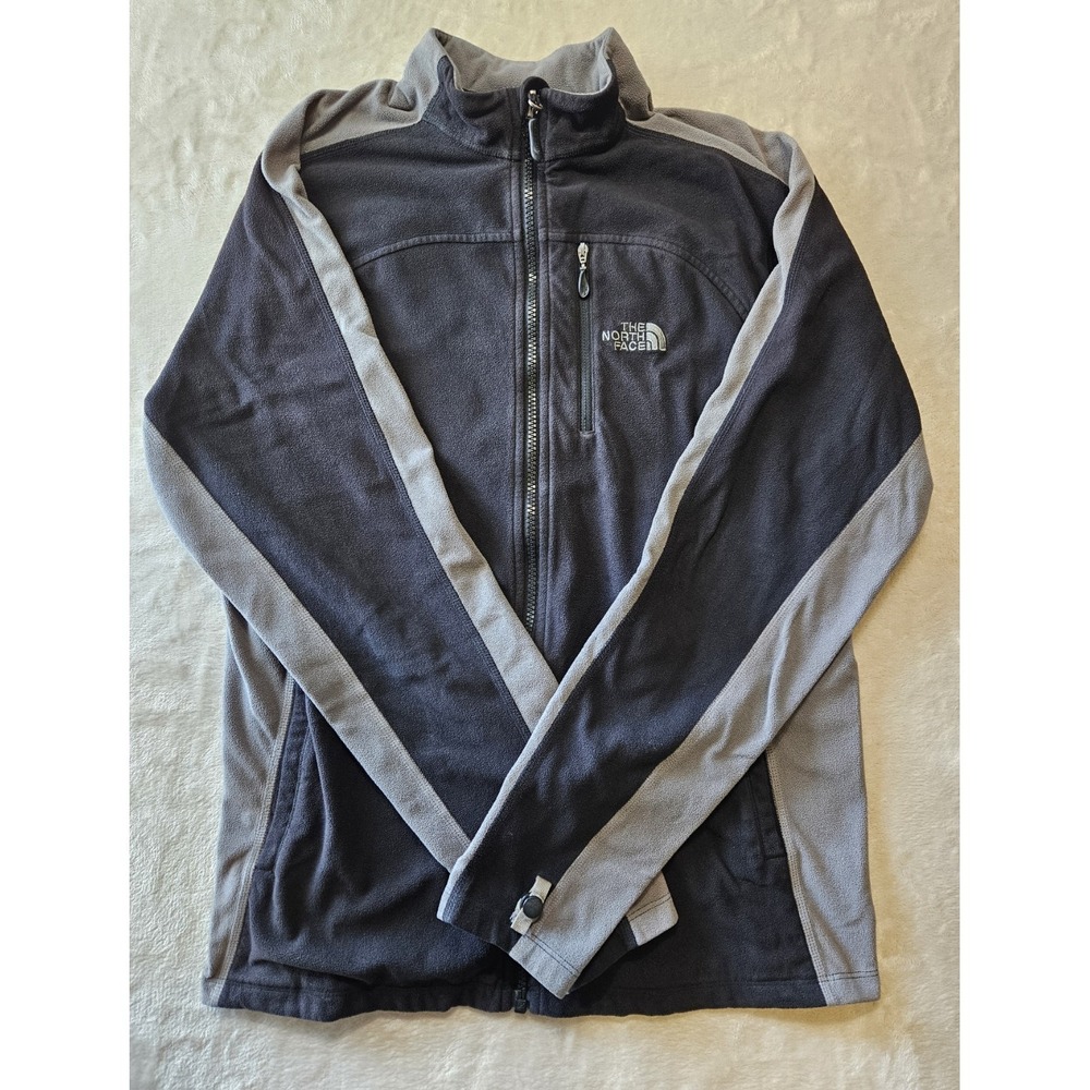 The North Face Mens Fleece Jacket Black Gray Color Block Pocket Mock Neck Zip S
